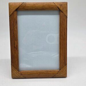 Vintage Oak Wood Picture Frame With Triangle Corners 4.5x6.5"